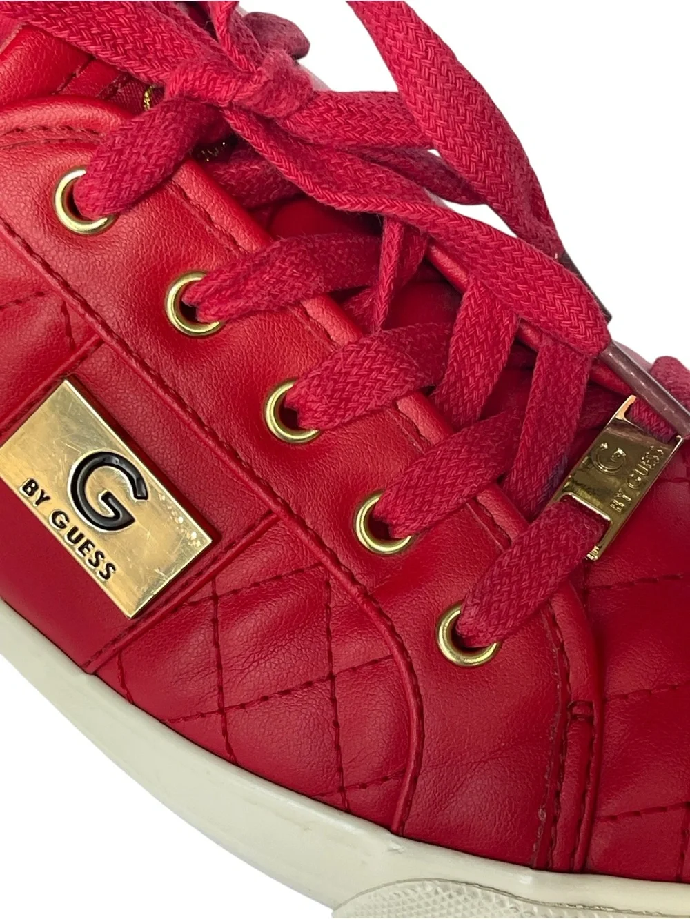 GUESS Red Quilted Low-Top Lace-Up Sneakers SZ 8.5 MED